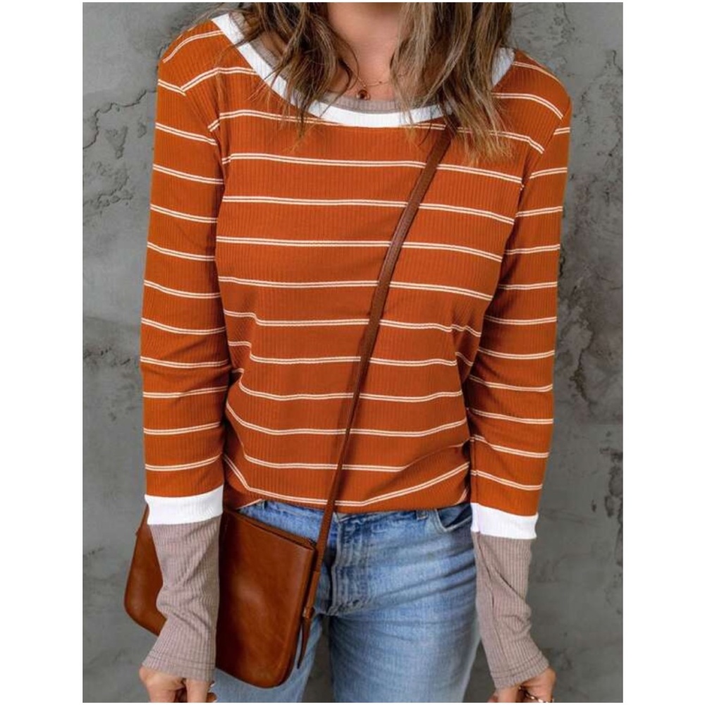 033 Cozy Stripe Color Block Knit Top - Picture 1 of 7